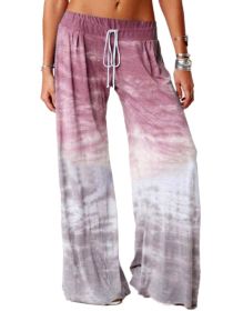 Women's Loose Gradient Printed Yoga Wide Leg Sports Pants (Color: Burgundy, size: XXXXL)