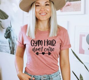 Gym Hair Don't Care T-shirt, Gym Shirt, Sports Gift, Workout Tee, Women's Fitness Top, Aesthetic Gym Wear Tee, Mama's Shirt, Gift For Women (size: XL)