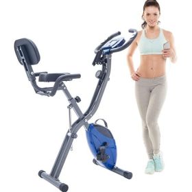 Folding Exercise Bike, Fitness Upright and Recumbent X-Bike with 10-Level Adjustable Resistance, Arm Bands and Backrest (Color: as picture)